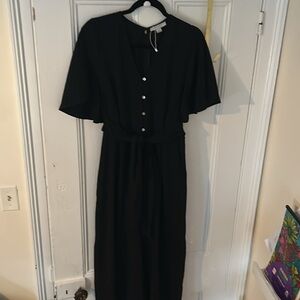 Favlux Black Women’s Lightweight Romper – Wide Ruffle Sleeves & Wide Legs New